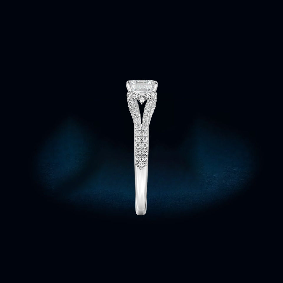 Asscher Moissanite Split Shank Ring