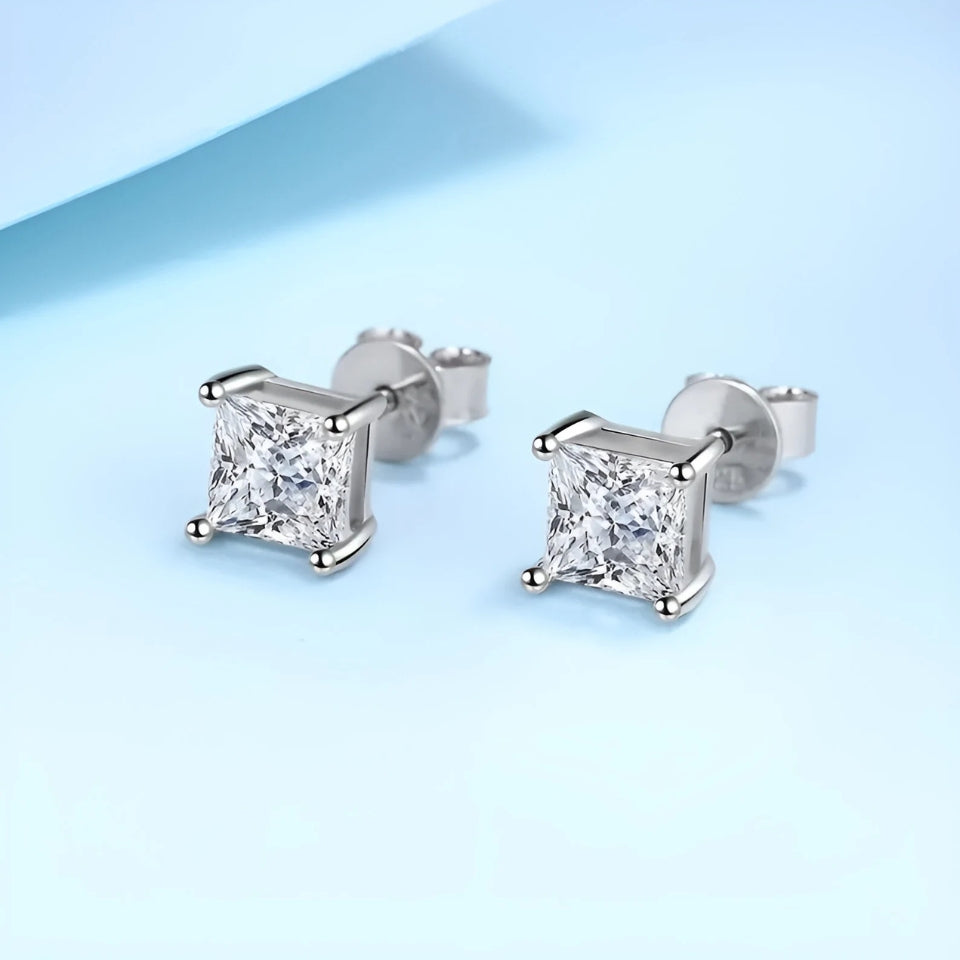 Princess Cut Moissanite Diamond Solitaire Stud