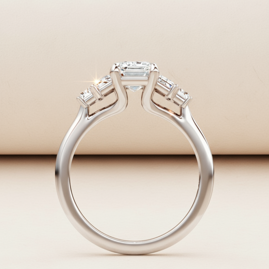 Emerald Five Stone Moissanite Diamond Ring