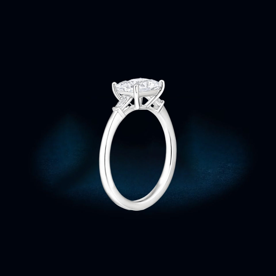 Baguette and Oval Moissanite Three Stone Ring