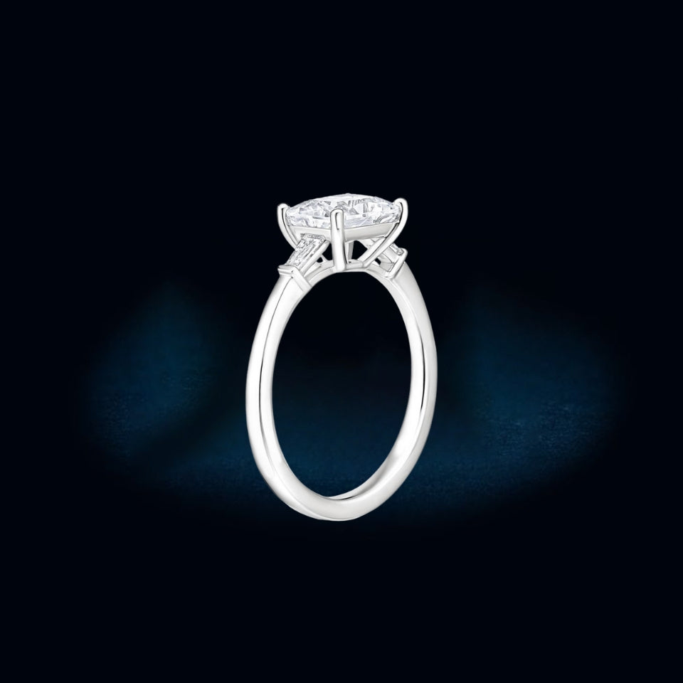 Baguette and Emerald Moissanite Three Stone Ring