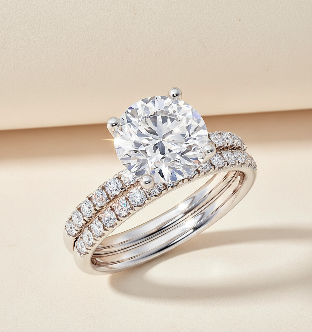 Round Cut Layer Moissanite Diamond Ring