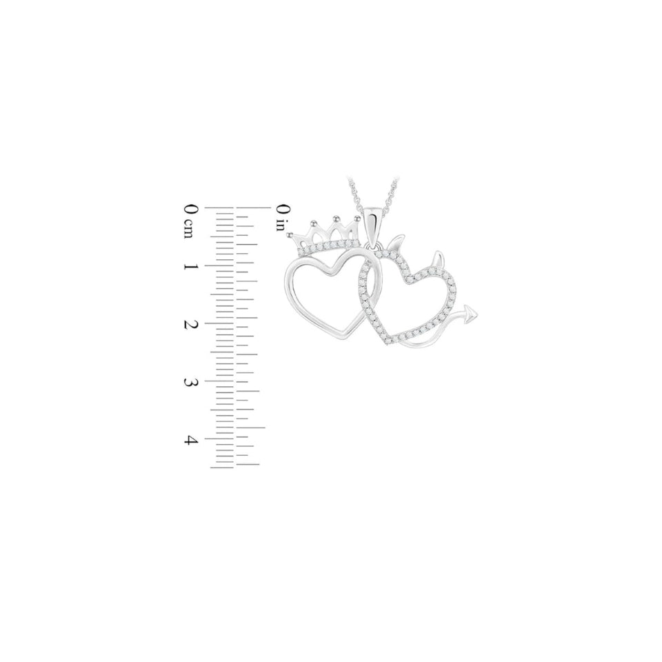 Crown Devil Double Heart Pendant Necklace