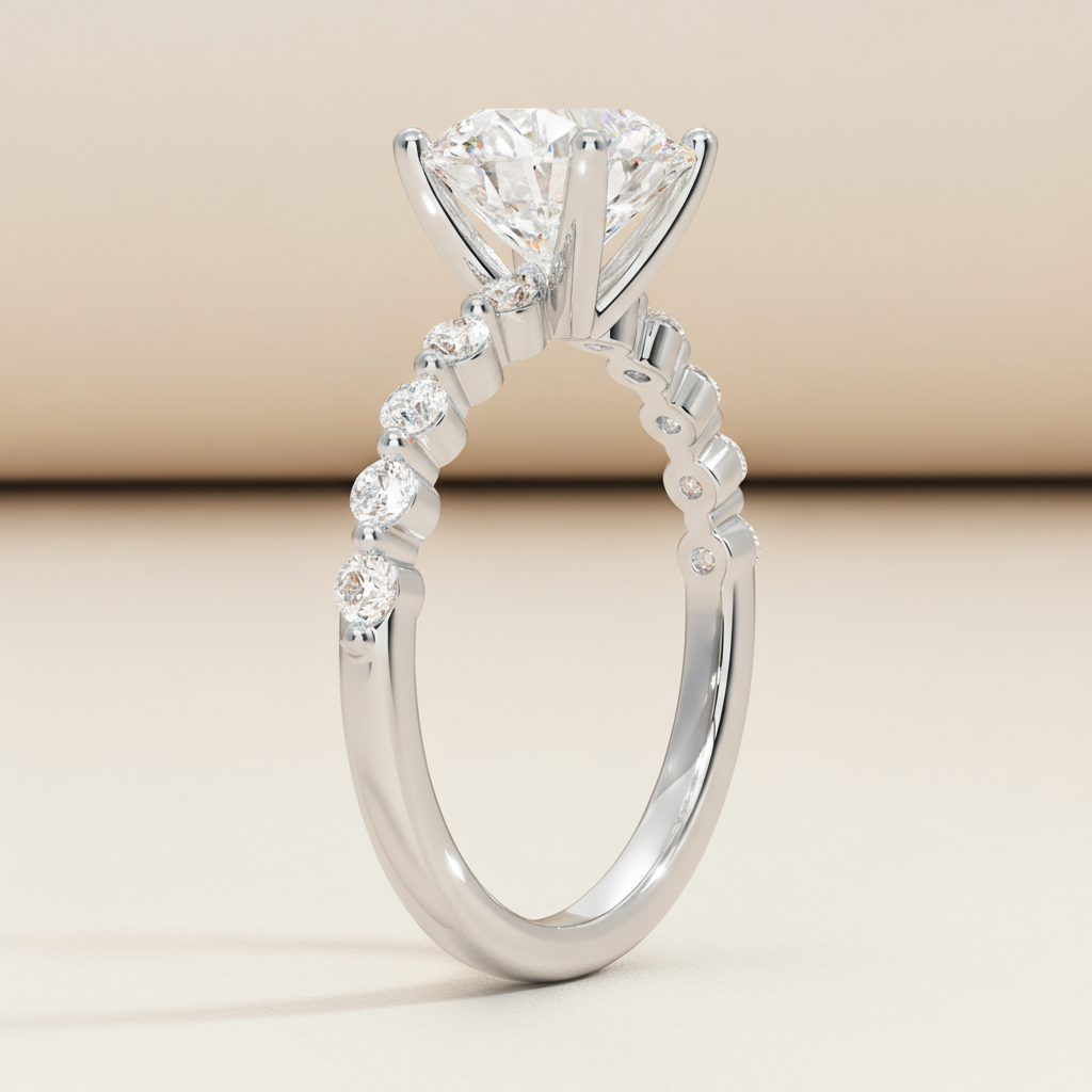Round Accent Moissanite Diamond Engagement Ring