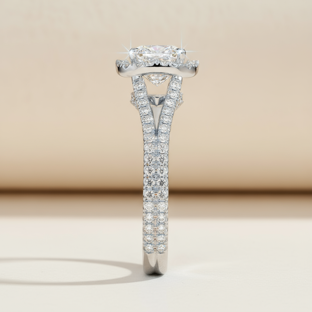 Asscher Moissanite Diamond Split Shank Ring