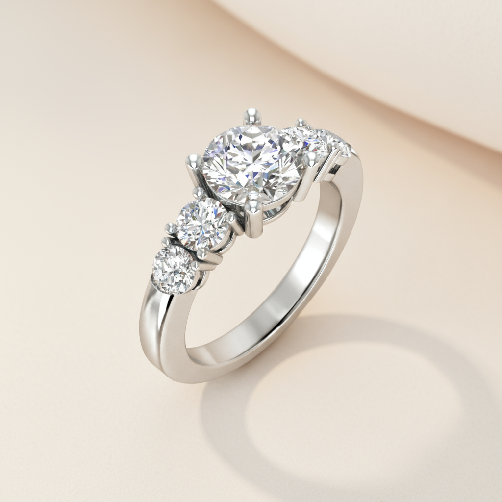 Round Five Stone Moissanite Diamond Engagement Ring