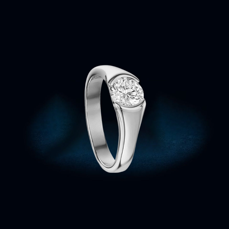 Half Bezel Moissanite Solitaire Ring