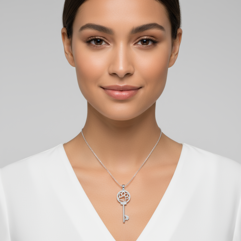 Paw Print Key Pendant Necklace