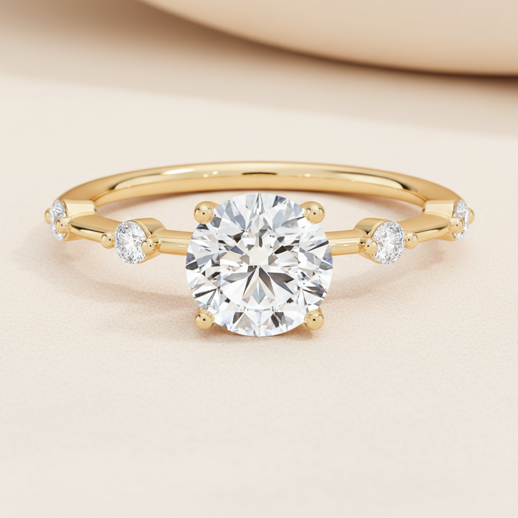 Round Classic Five Stone Moissanite Diamond Ring
