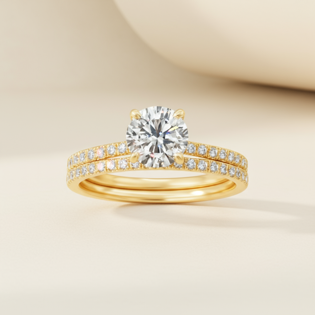 Round Cut Layer Moissanite Diamond Ring
