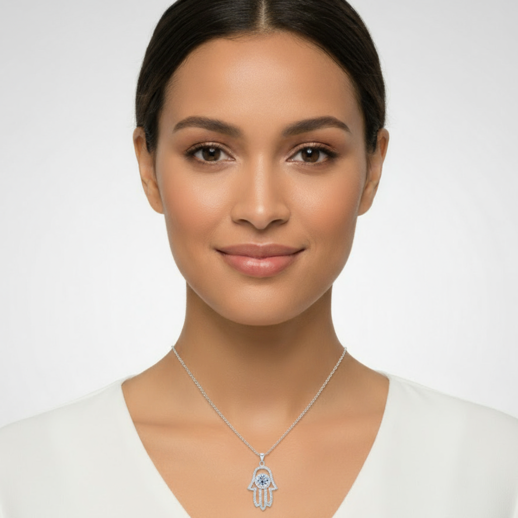 Evil Eye Hamsa Hand Pendant Necklace