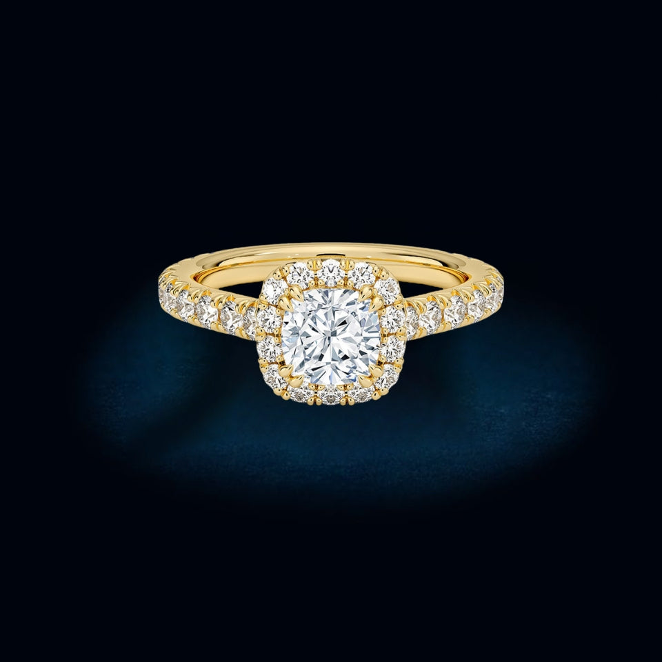 Cushion Cut Moissanite Halo Ring