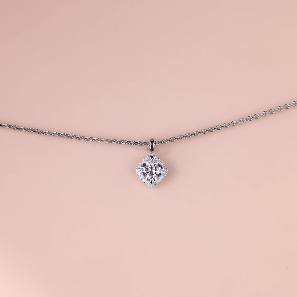 Cushion Halo Pendant Necklace