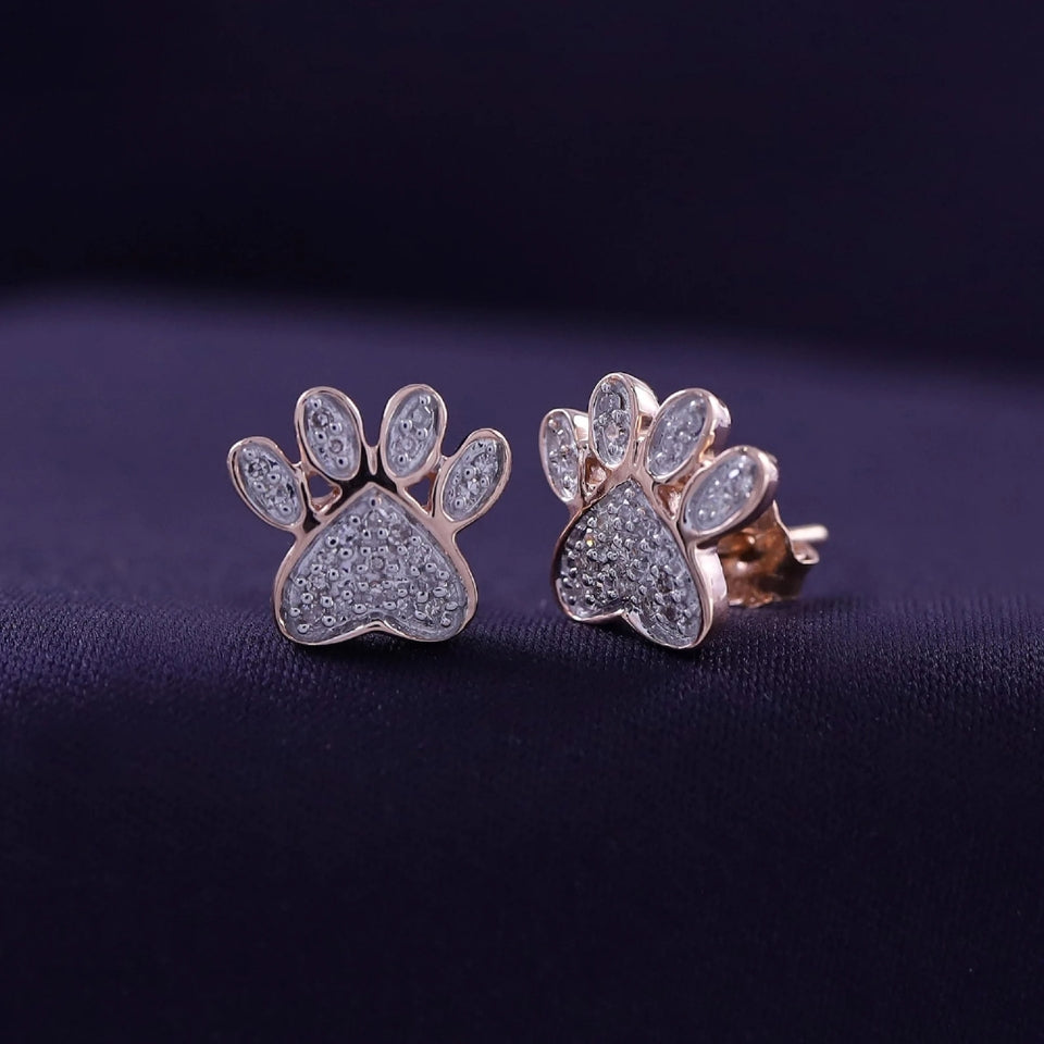 Cubic Zirconia Paw Print Stud