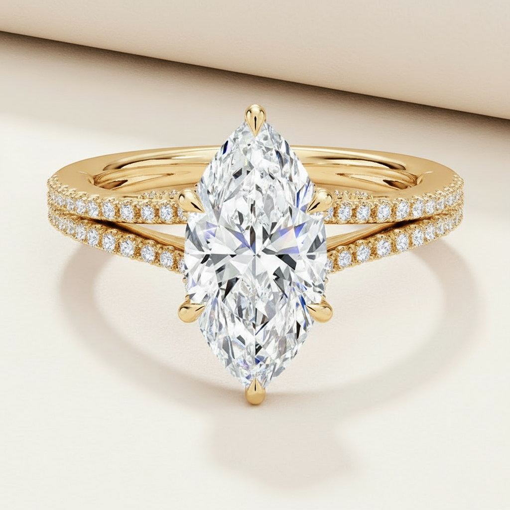 Marquise Moissanite Diamond Split Shank Ring