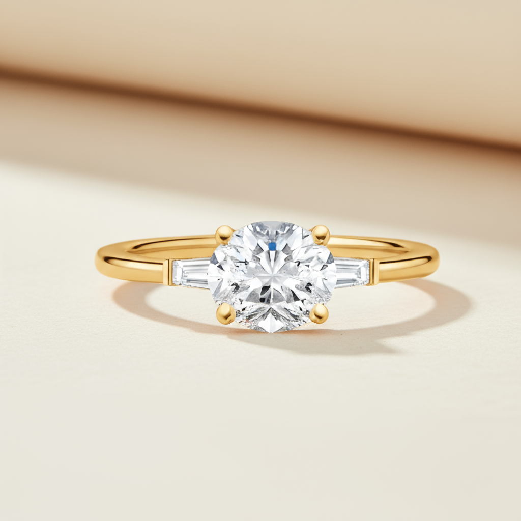 Oval Three Stone Moissanite Diamond Ring