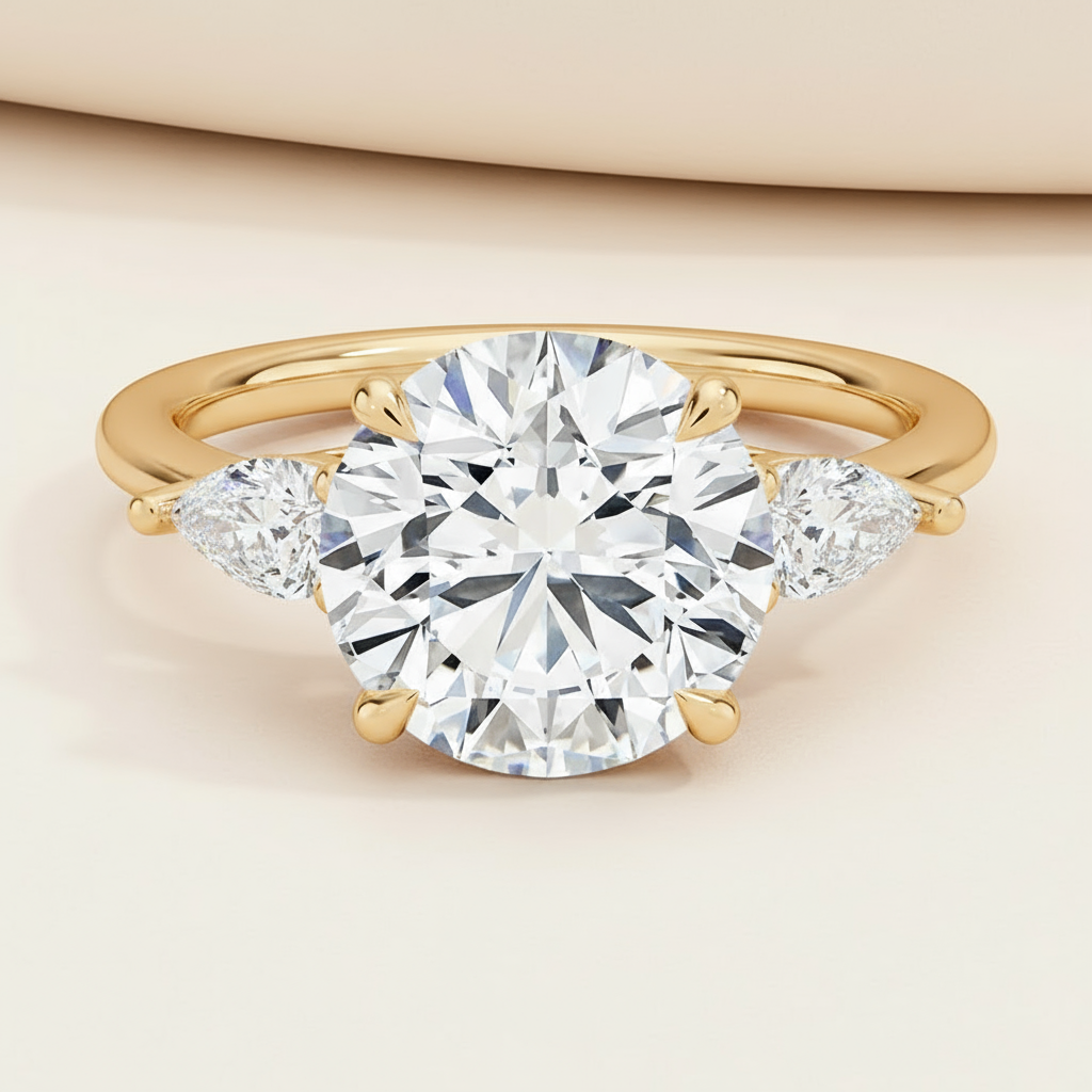 Round Cut Three Stone Moissanite Diamond Ring