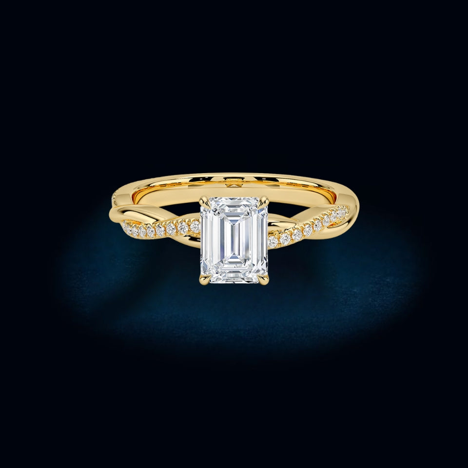 Emerald Cut Moissanite Twisted Ring