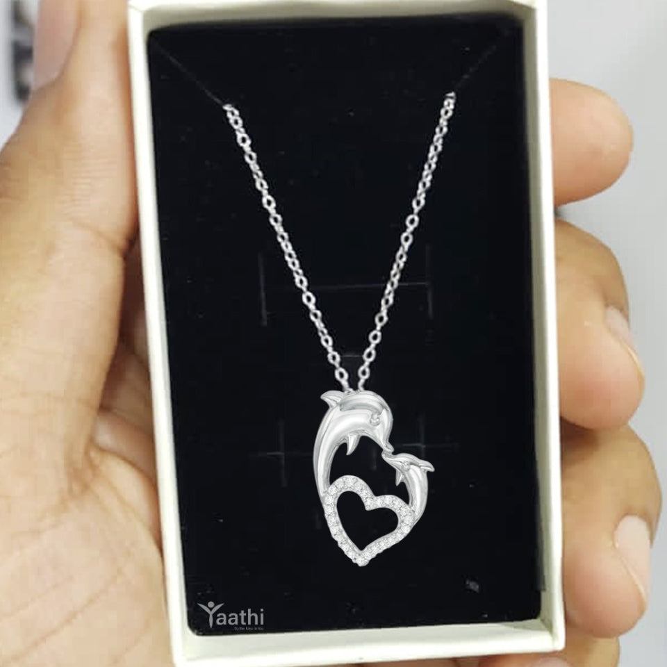 Mother Love Dolphin Heart Pendant Necklace