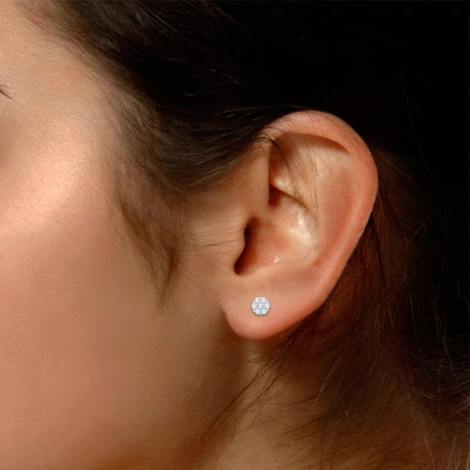 Snowflake Round Moissanite Diamond Stud