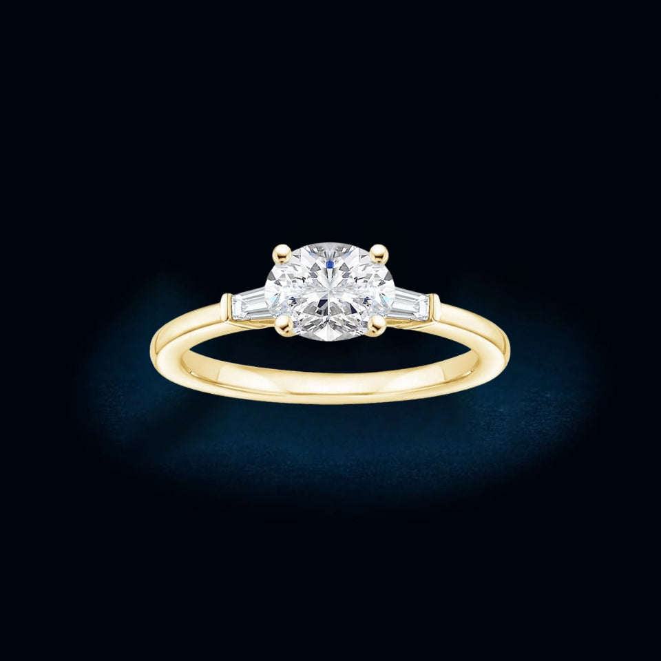 Baguette and Oval Moissanite Three Stone Ring