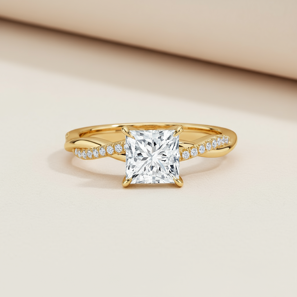 Princess Twisted Moissanite Diamond Ring