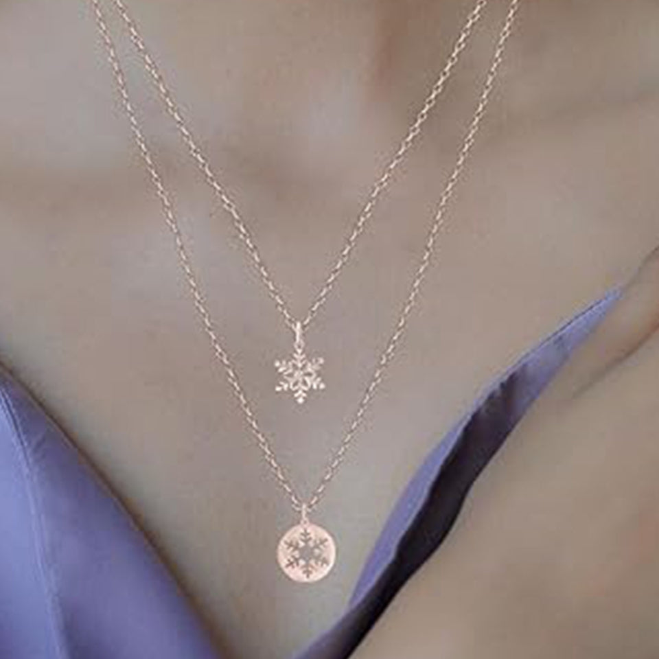 Cut-Out Snowflake Disc Pendant Necklace