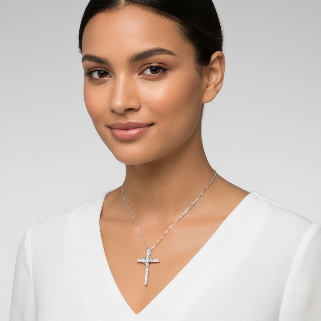 Fancy Heart Cross Pendant Necklace