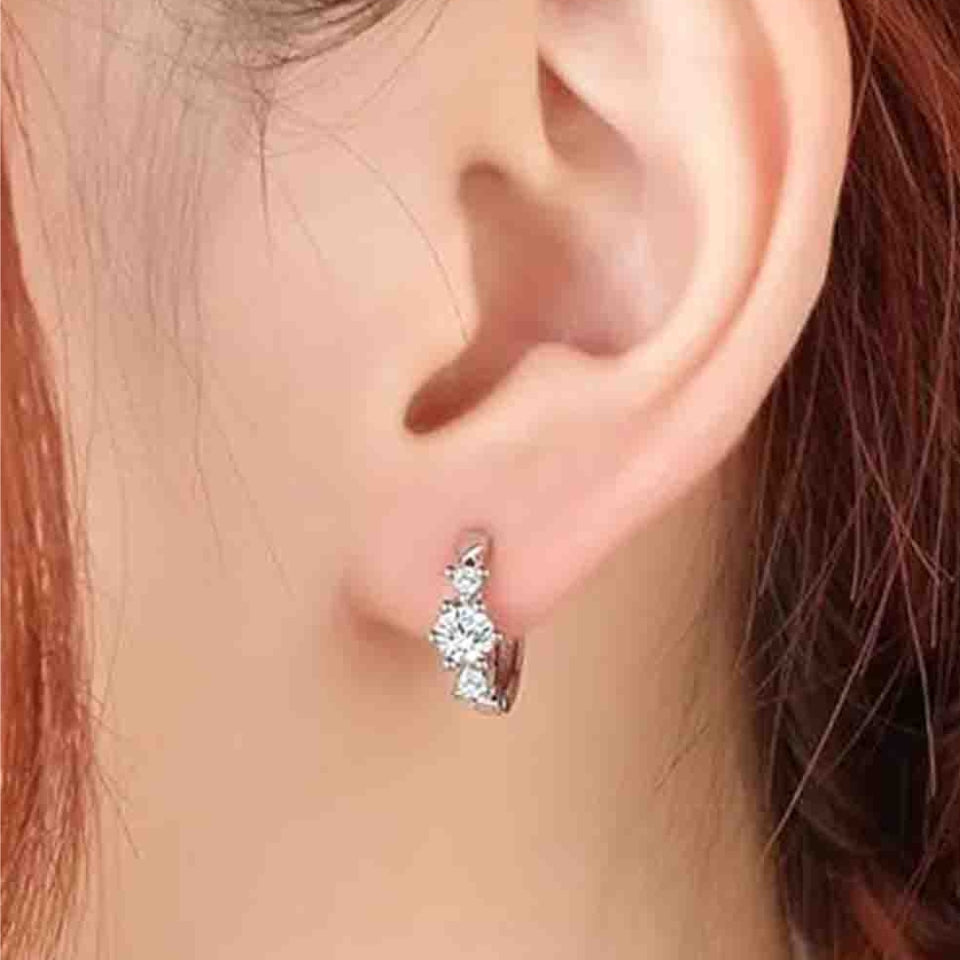 Moissanite Diamond Three Stone Hoop Earrings