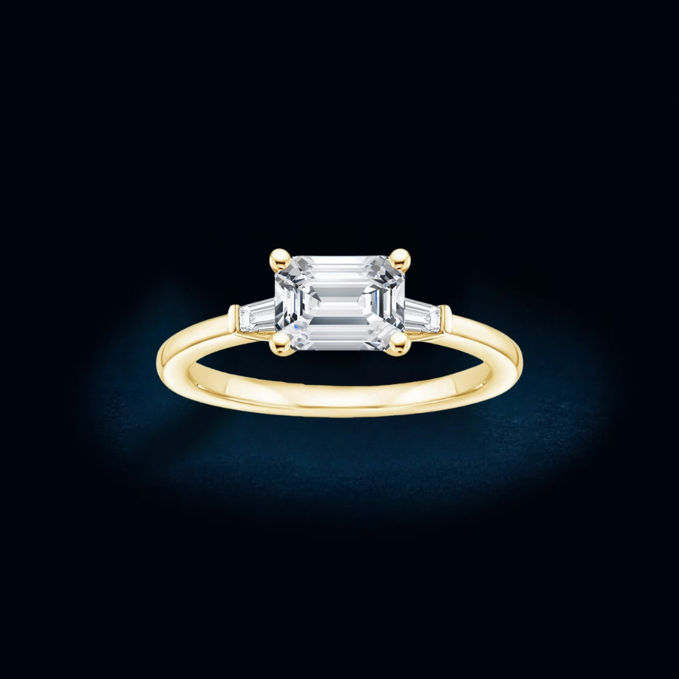 Baguette and Emerald Moissanite Three Stone Ring