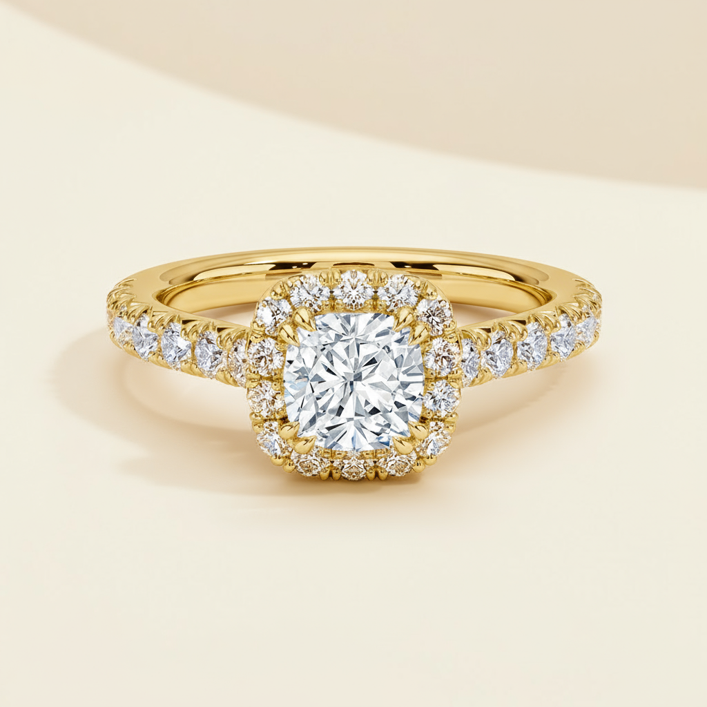 Cushion Halo Half Moissanite Diamond Ring