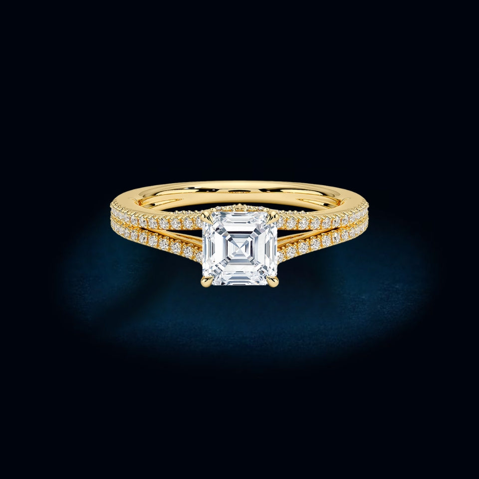 Asscher Moissanite Split Shank Ring