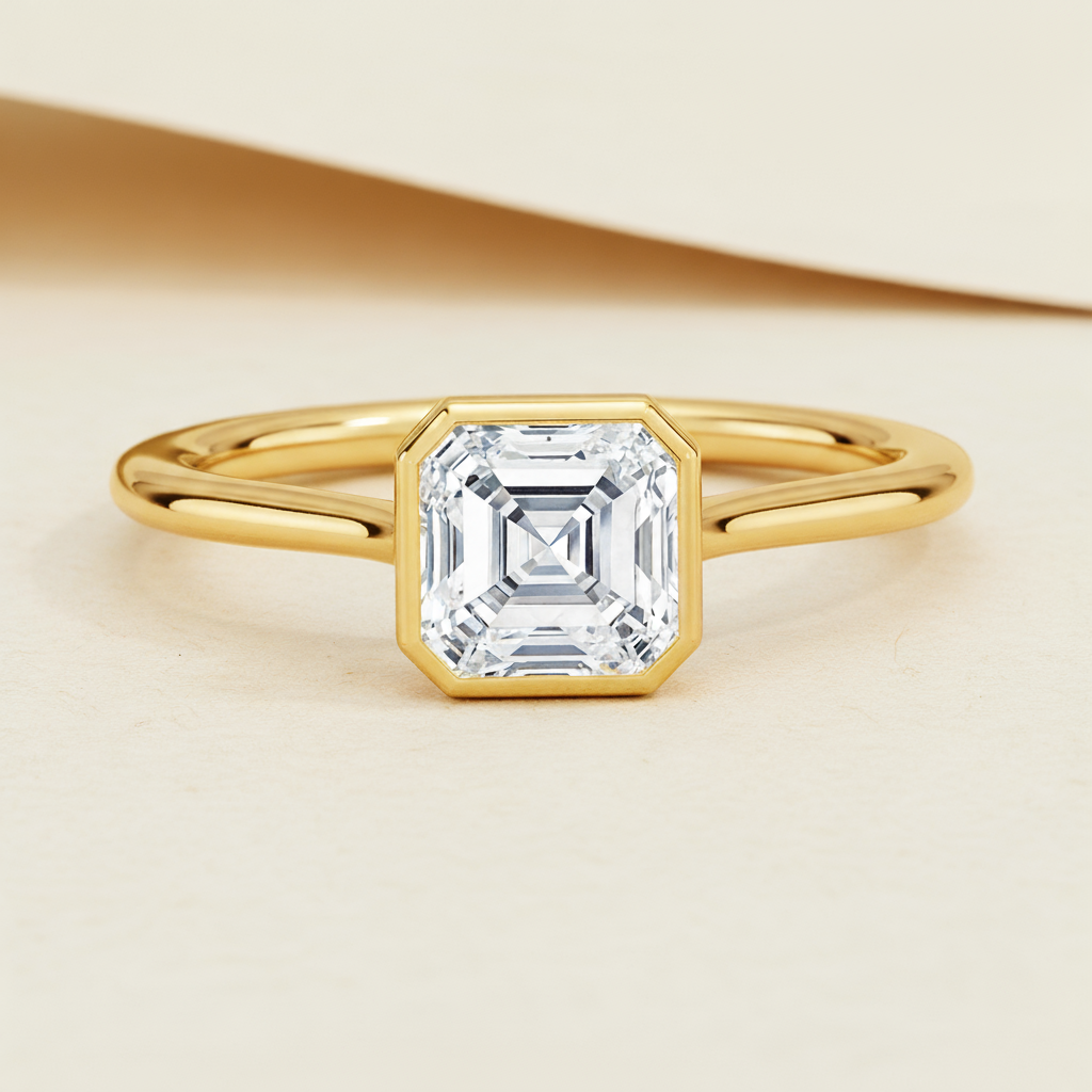 Asscher Bezel Moissanite Diamond Ring