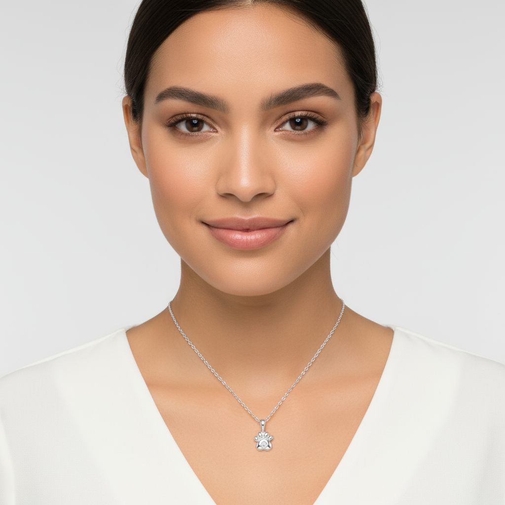 Cubic Zirconia Paw Print Pendant Necklace