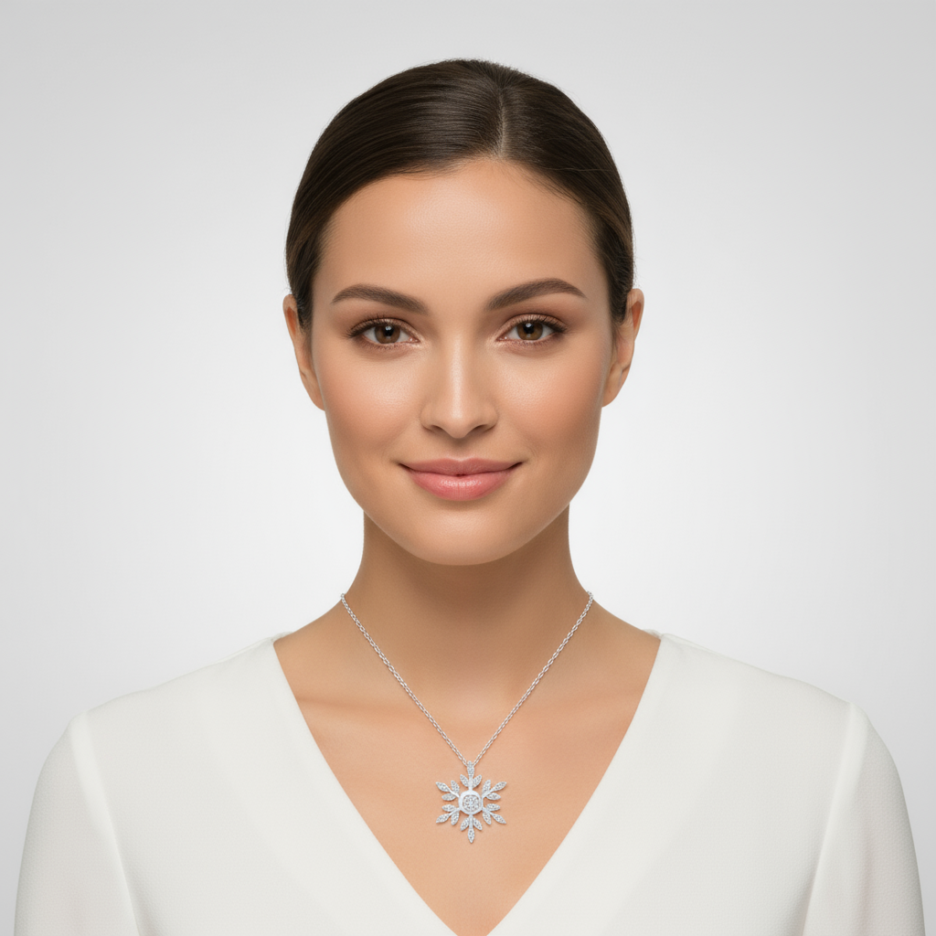 Circle Outline Snowflake Pendant Necklace