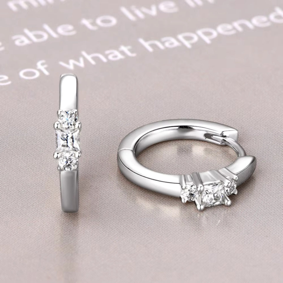 Princess Cut Moissanite Diamond Hoop Earrings