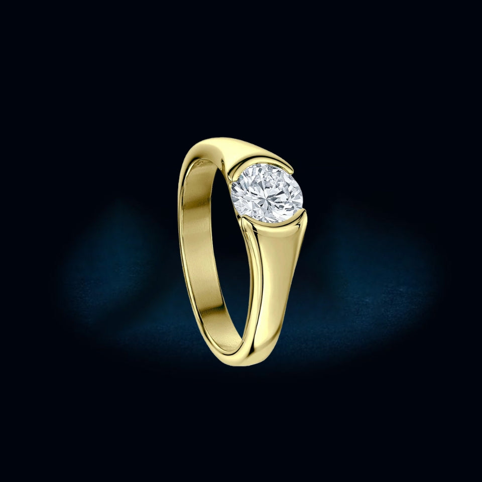 Half Bezel Moissanite Solitaire Ring