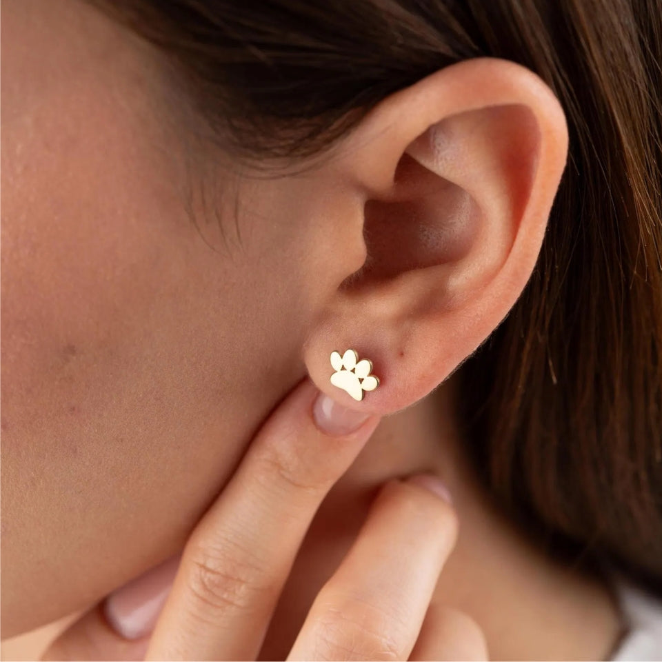 Heart Shaped Dog Paw Print Stud