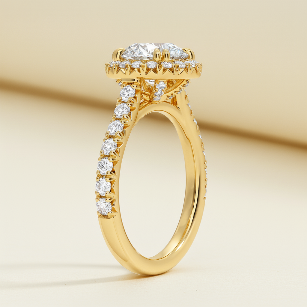 Oval Halo Half Moissanite Diamond Ring