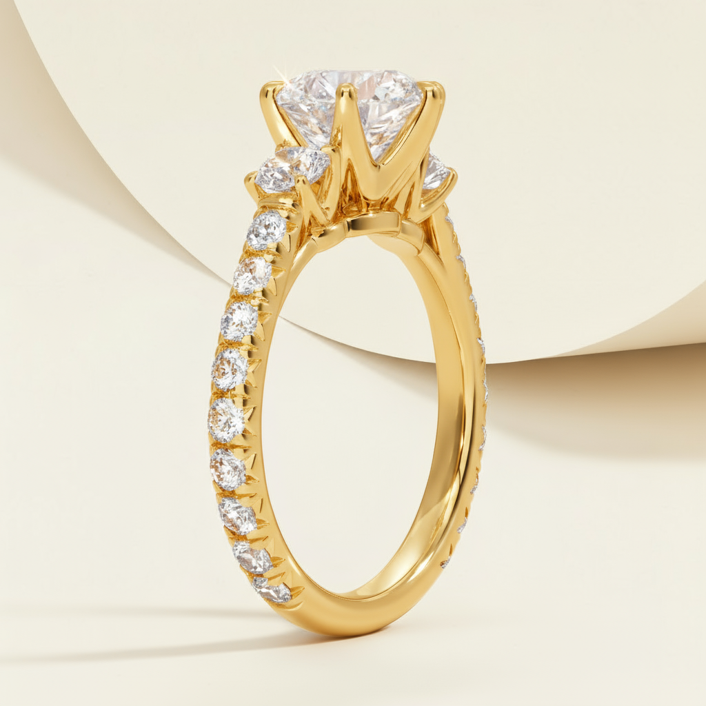 Channel Set Three Stone Engagement Ring