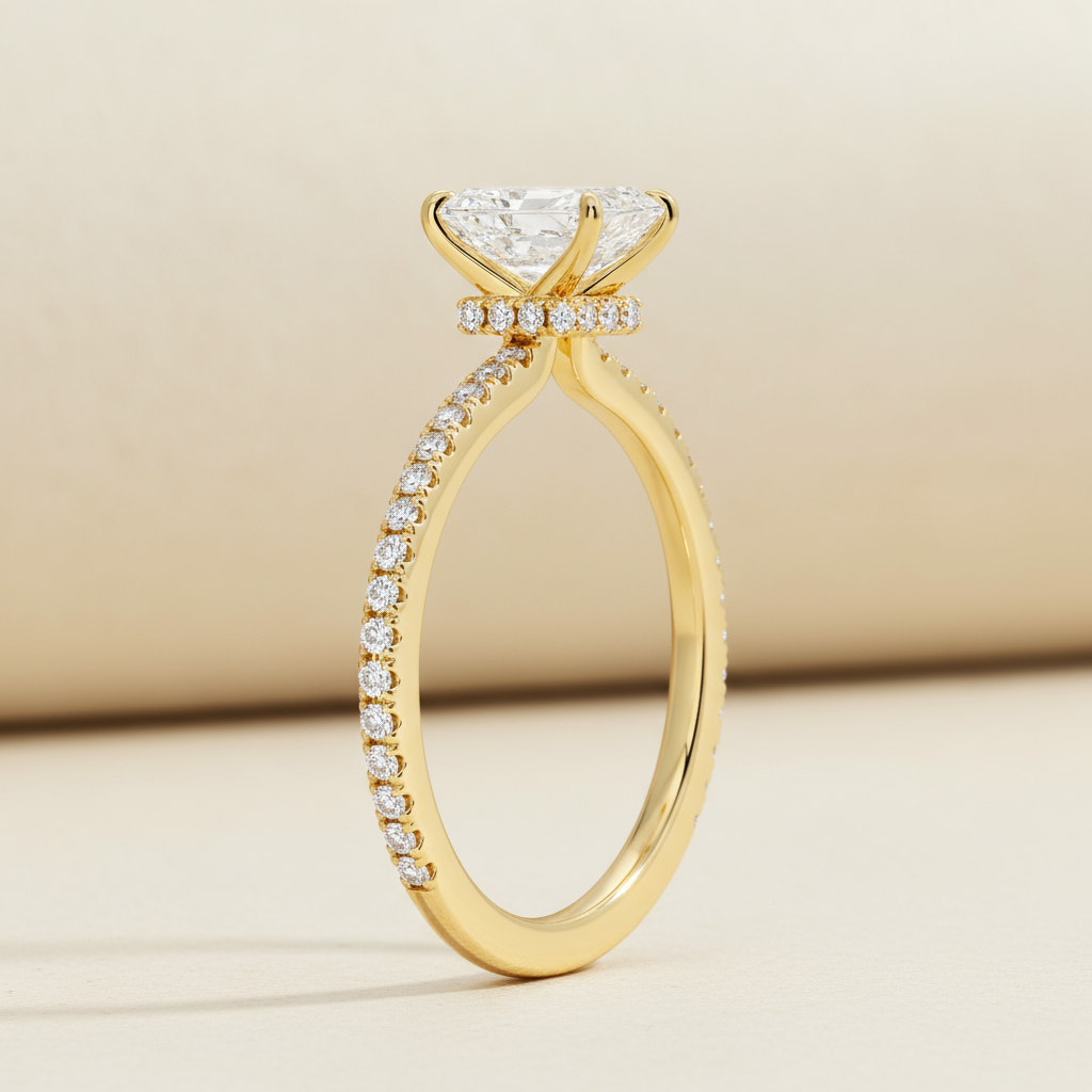 Emerald Secret Halo Moissanite Diamond Ring