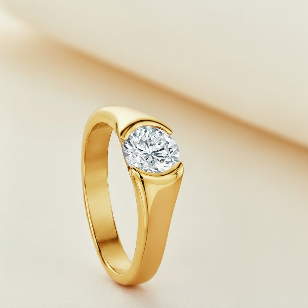 Half Bezel Moissanite Diamond Ring