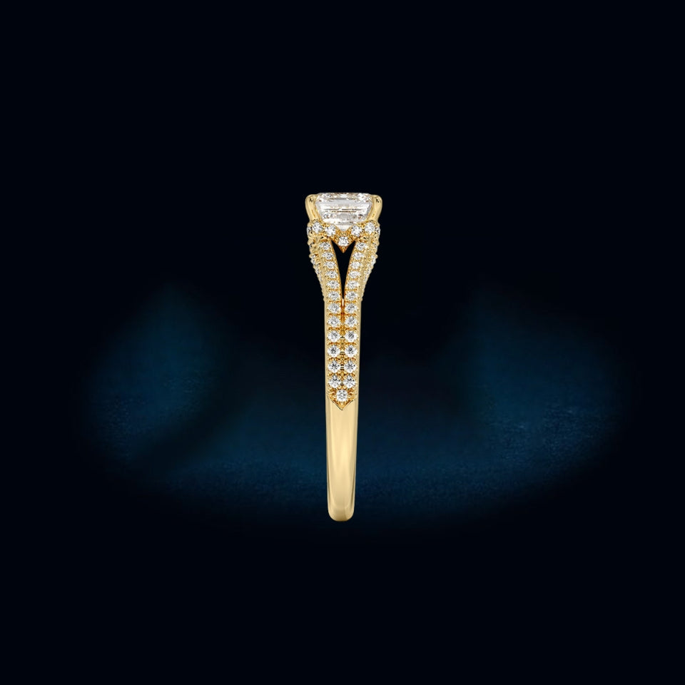 Asscher Moissanite Split Shank Ring