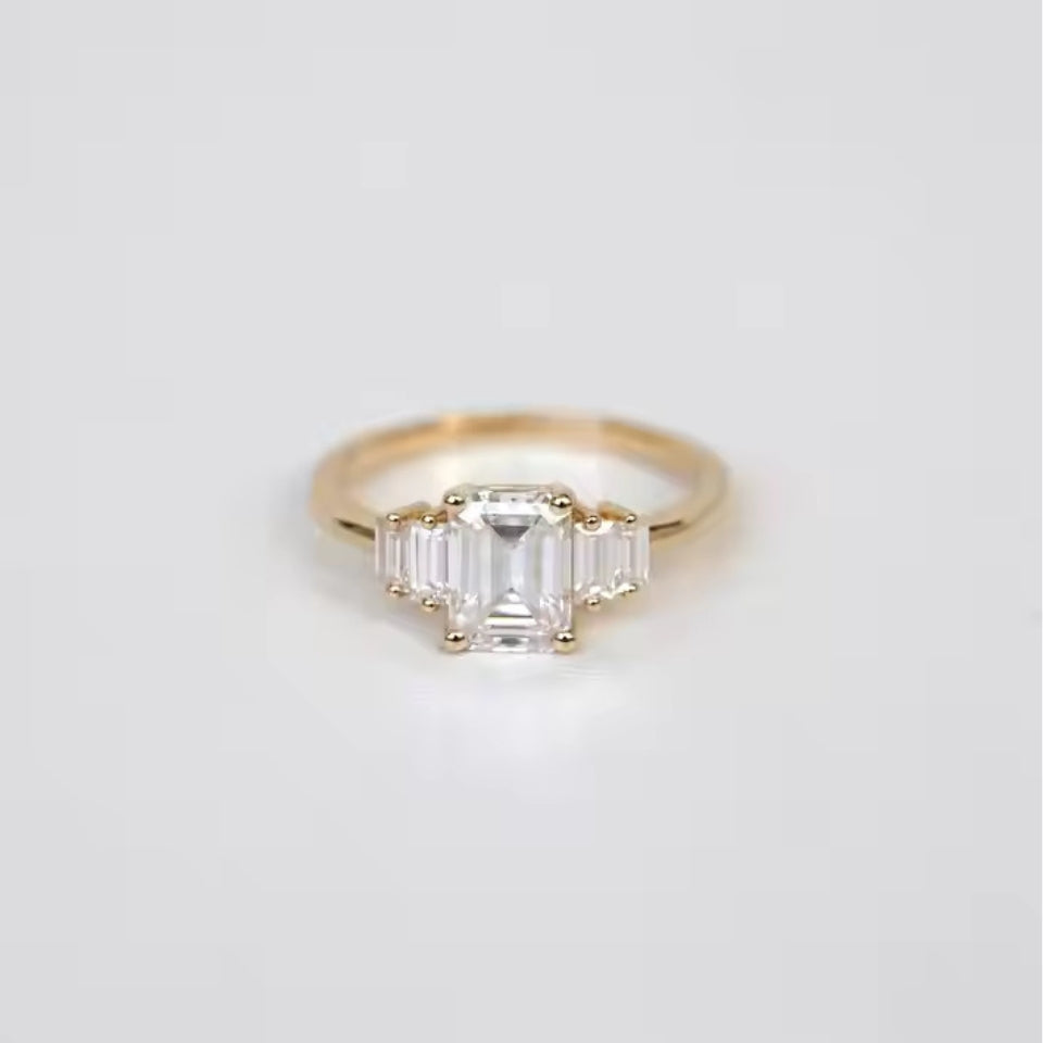 Emerald Five Stone Moissanite Diamond Ring