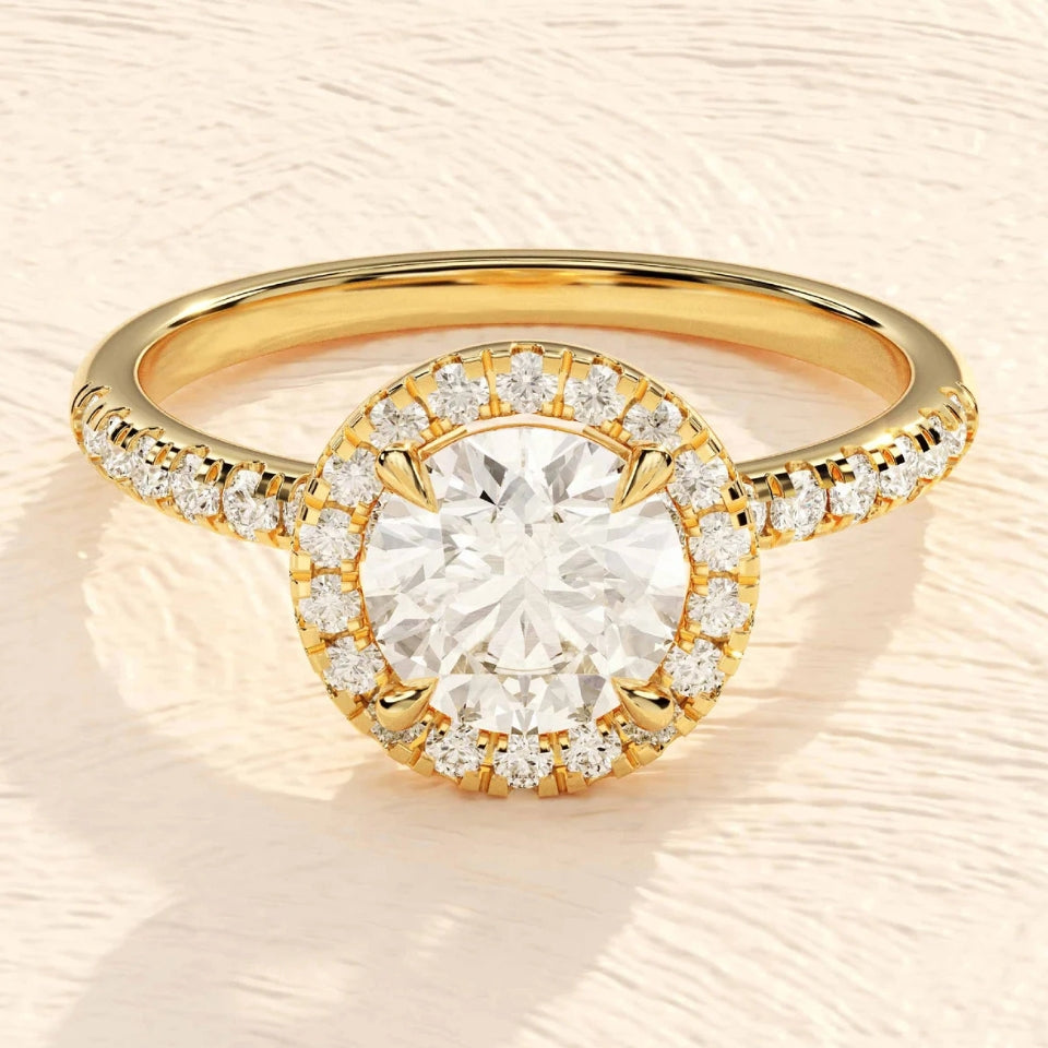 Round Halo Half Moissanite Diamond Ring