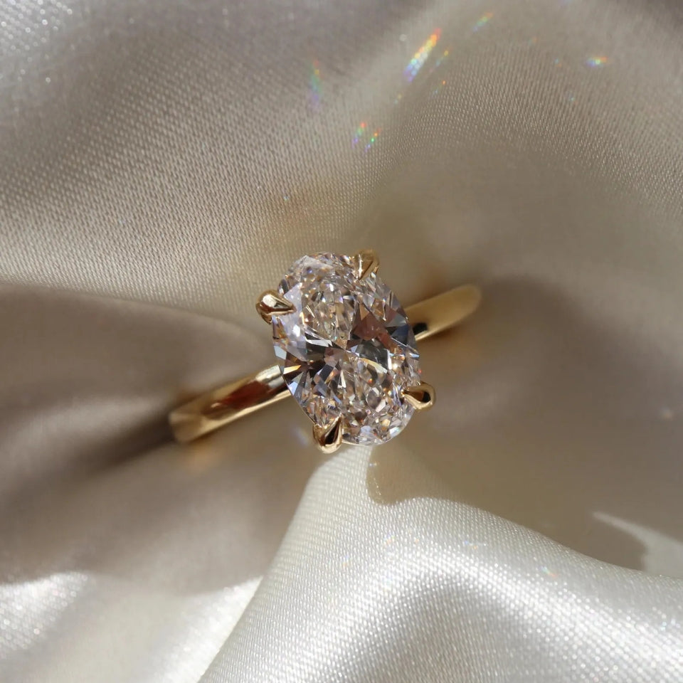 Oval Secret Halo Moissanite Diamond Ring