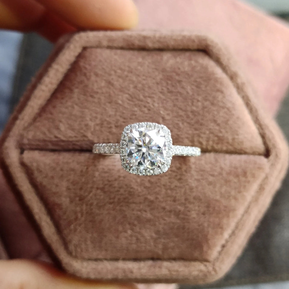 Cushion Halo Half Moissanite Diamond Ring