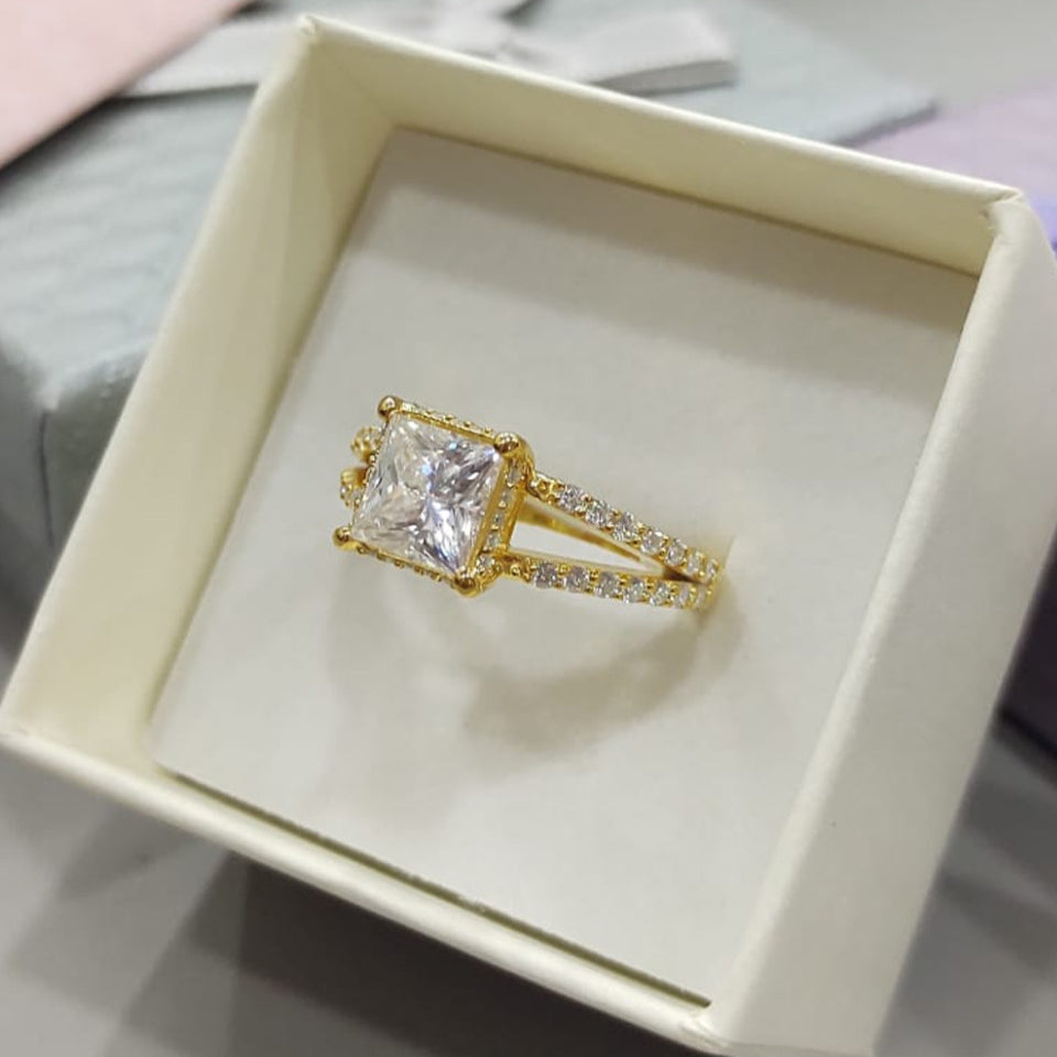 Asscher Moissanite Diamond Split Shank Ring