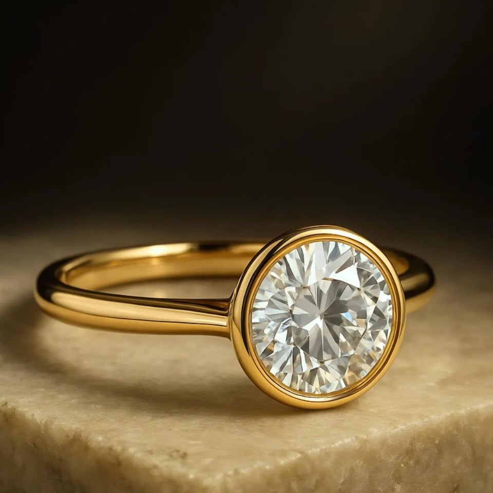 Round Bezel Moissanite Diamond Ring