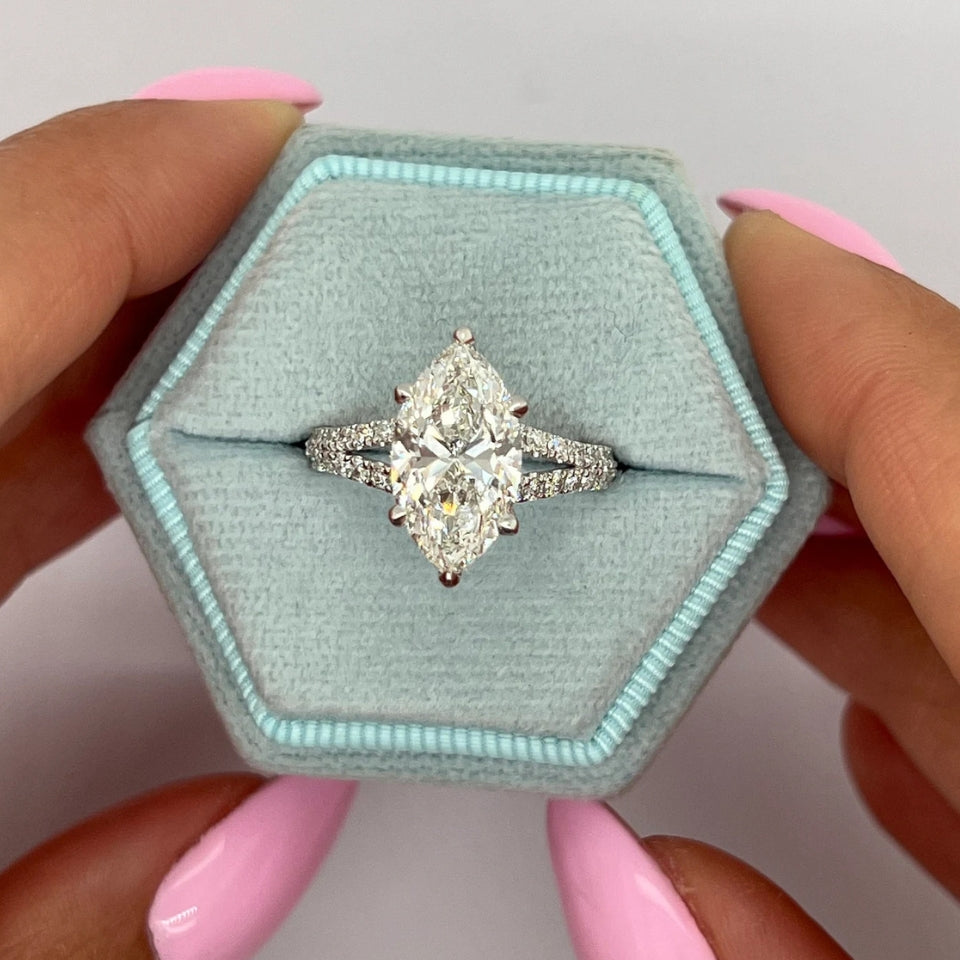 Marquise Moissanite Diamond Split Shank Ring